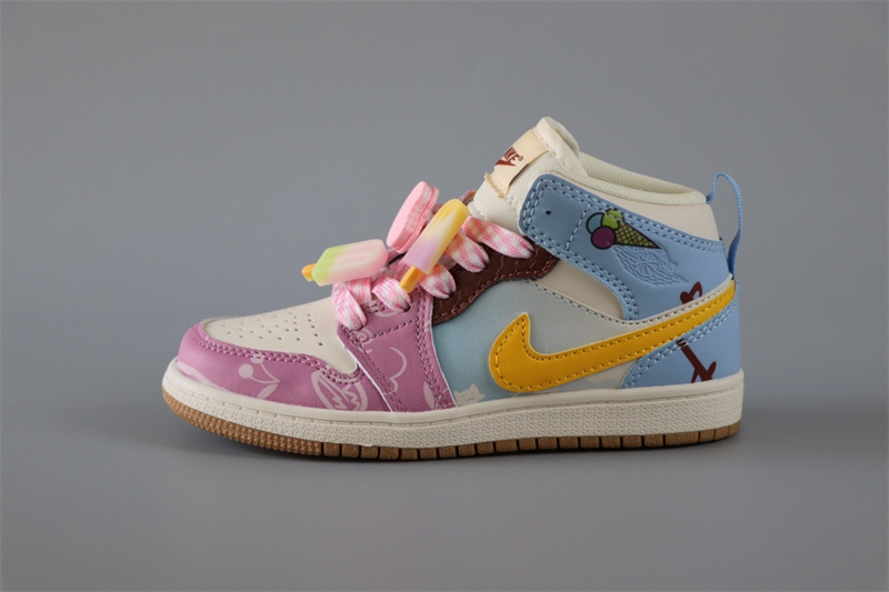 Youth Running Weapon Air Jordan 1 White/Pink/Blue Shoes 0154